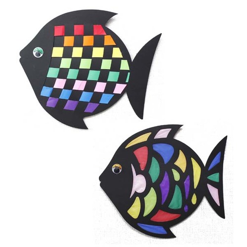 [만들기 공예] 무지개 직조 물고기(1개) + 페이퍼 컷 컬러 물고기(1개)