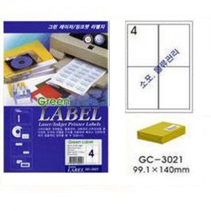 그린전산라벨 GC-3021 라벨 그린라벨지 라벨용지 (1권/100장, 4칸, 소포/물류관리)