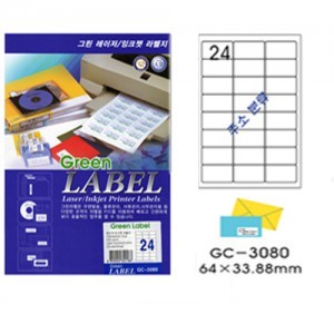 그린전산라벨 GC-3080 라벨 그린라벨지 라벨용지 (1권/100장, 24칸, 주소분류)