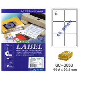 그린전산라벨 GC-3030 라벨 그린라벨지 라벨용지  (1권/100장, 6칸, 소포/물류관리)
