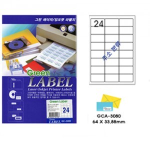 그린전산라벨 GCA-3080 라벨지,라벨,그린라벨지,라벨용지 (1팩/10장, 24칸, 주소분류)