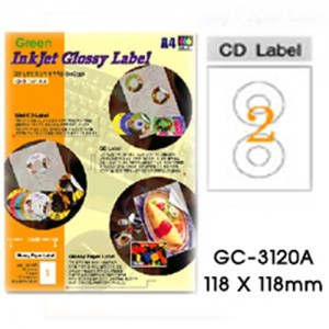 그린 칼라잉크젯 광택라벨 GC-3120A 라벨지,라벨용지,라벨,광택라벨,그린광택라벨 (1팩/10장, CD용)