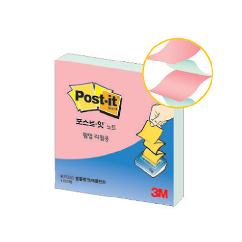 [3M] 포스트잇 팝업리필 KR-330(벚꽃핑크 애플민트)