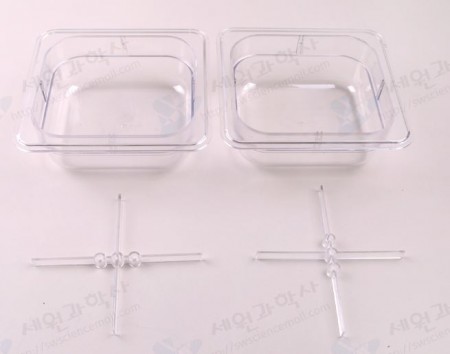 투명한 사각 플라스틱그릇 온도계꽂이포함 (PC바트,2개1조)